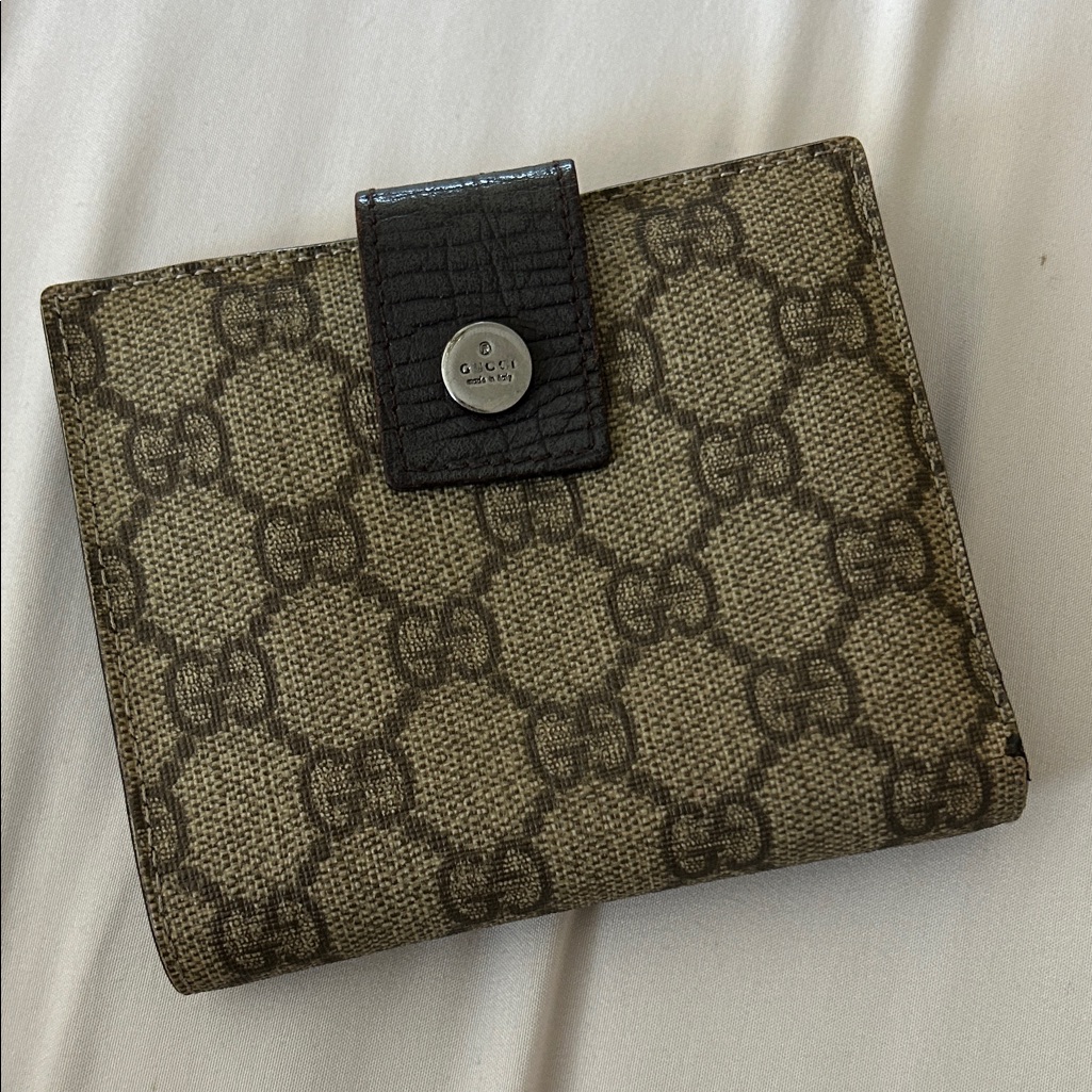 Gucci Brown Monogram Canvas Bifold Wallet With Dark Brown Tab